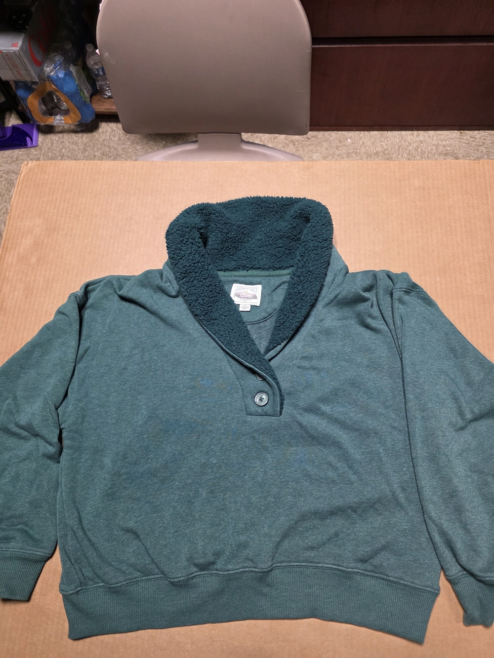 American Eagle Vintage Cropped Shawl Collar Sweatshirt Women Size L Green